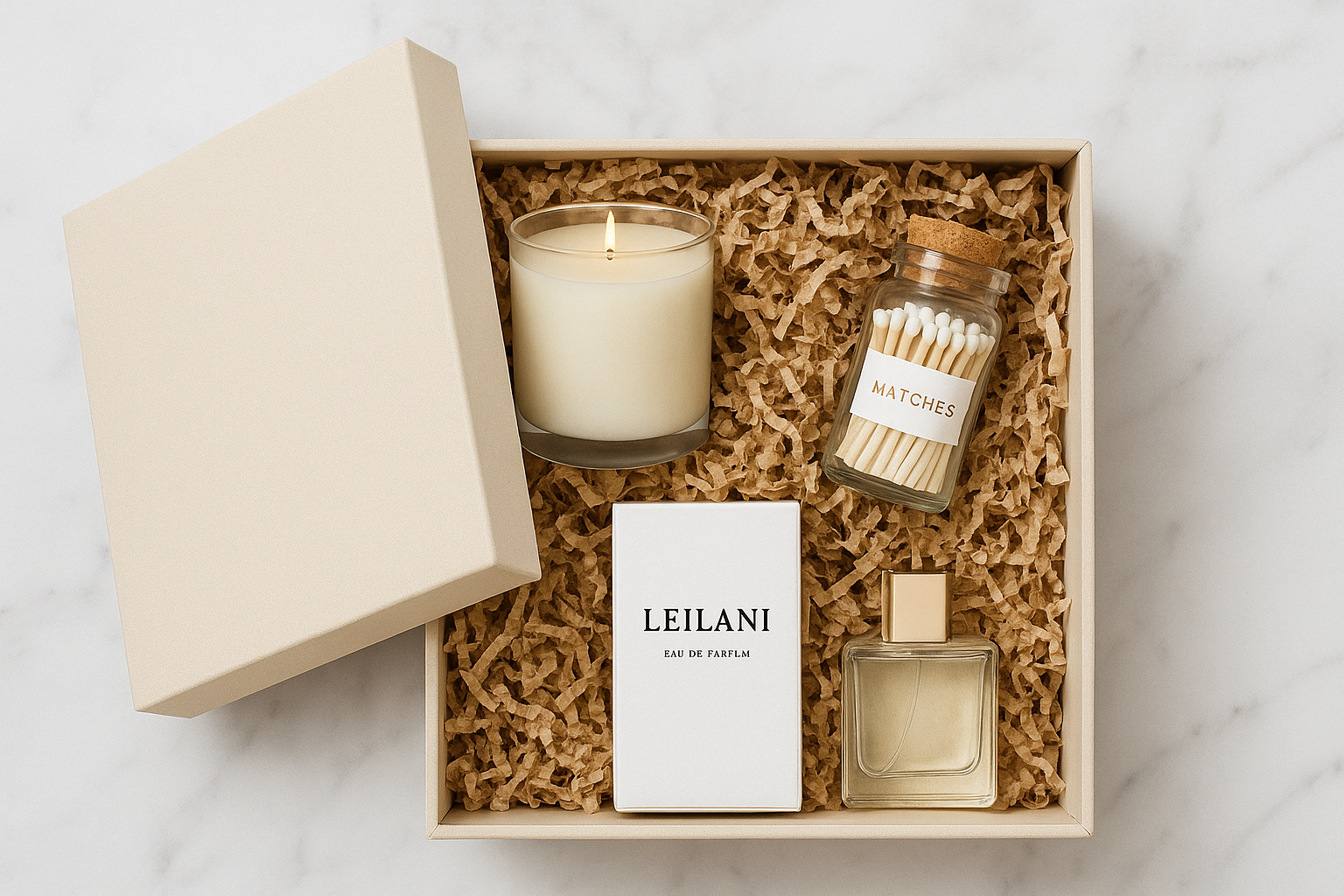 Curated gift box with candle and perfume